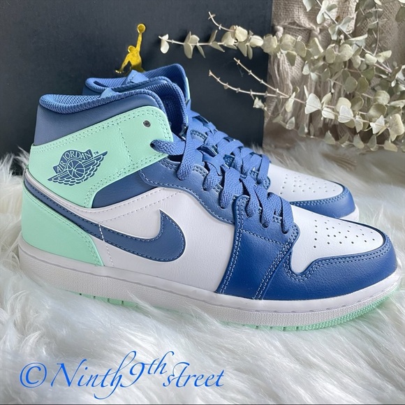 Nike Air Jordan 1 Mid Shoes Mystic Navy White Mint Foam PRICE FIRM - Picture 5 of 15
